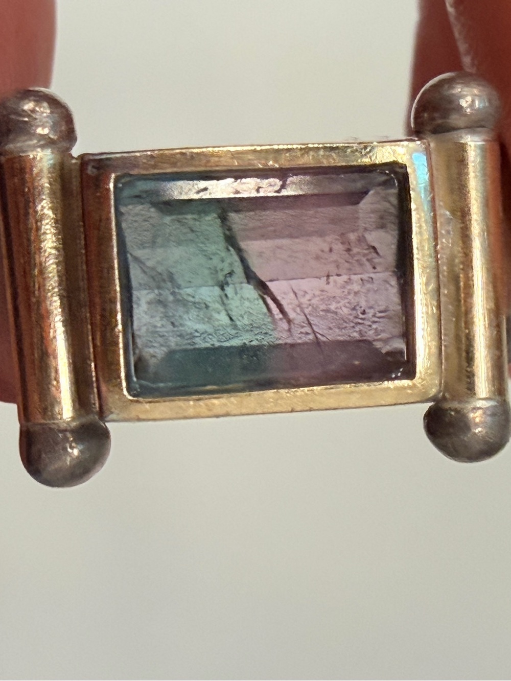 Silver-Tone Iridescent Rectangular Stone Wide Band Statement Ring Size 8–8.5 - Picture 6 of 15